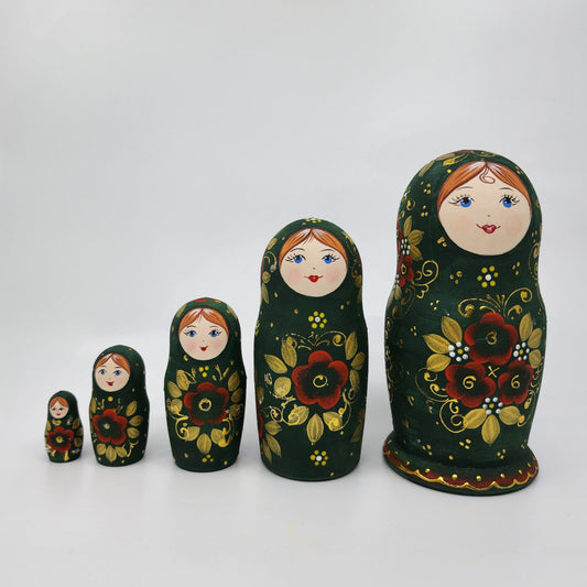 5 Piece Matryoshka Green Floral