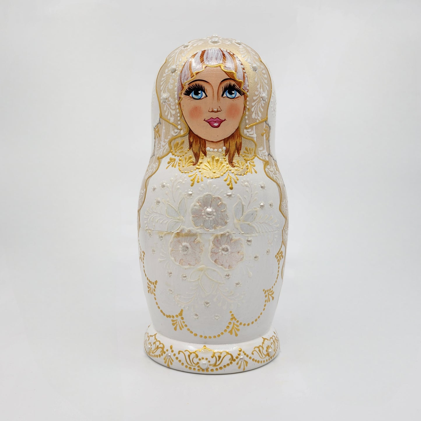 5 Piece Matryoshka White & Gold Floral