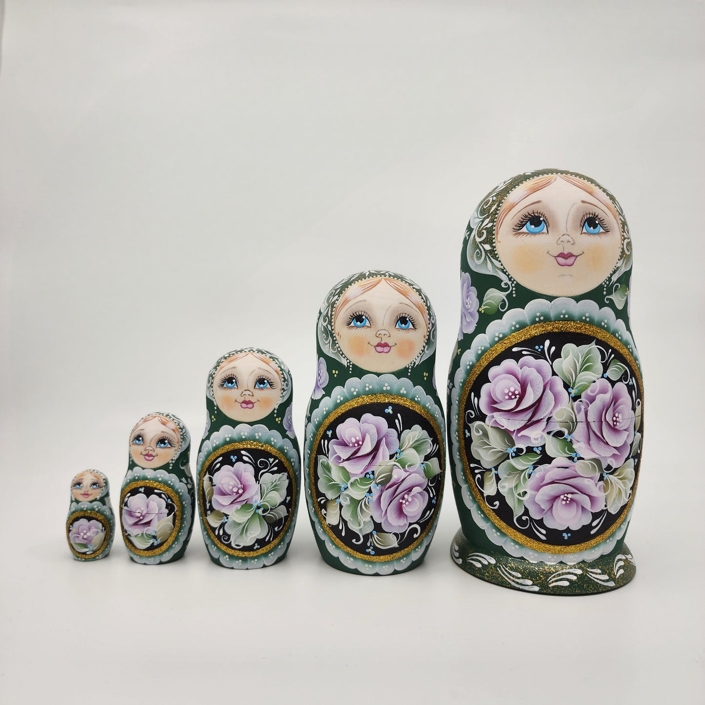 5 Piece Matryoshka Green & Purple Floral