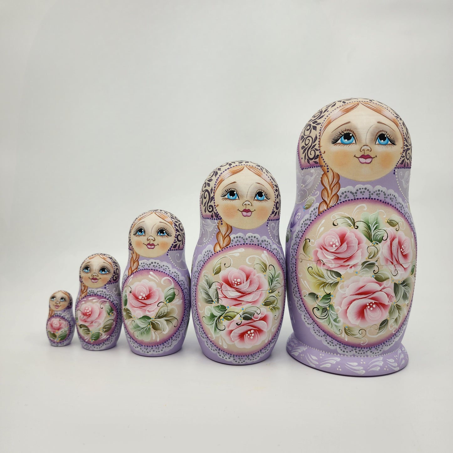 5 Piece Matryoshka Lavender & Rose Floral