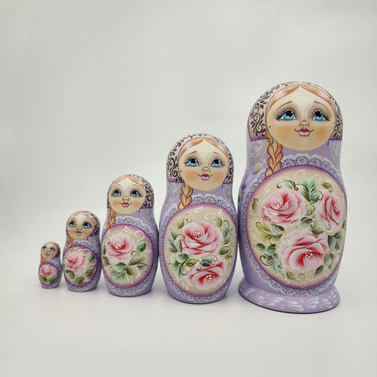 5 Piece Matryoshka Lavender & Rose Floral